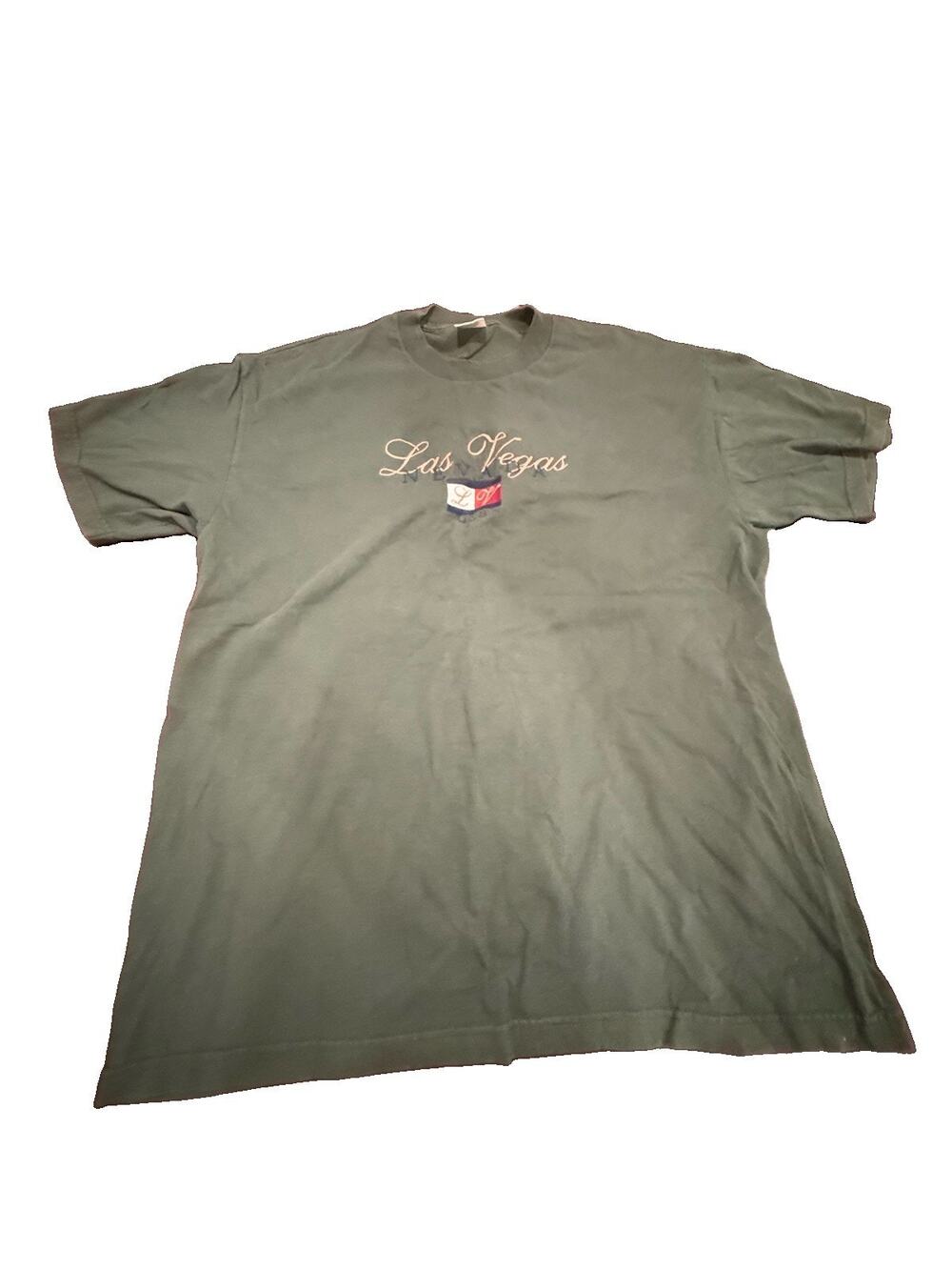 Vintage Las Vegas Nevada USA Embroidered Graphic T Shirt XL Green Single Stitch